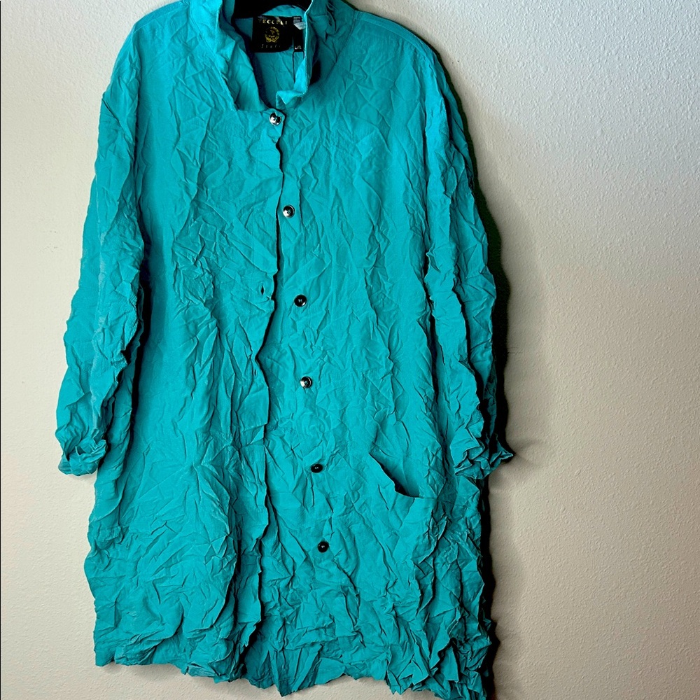 Vintage Turquoise Long Button-Front Coat